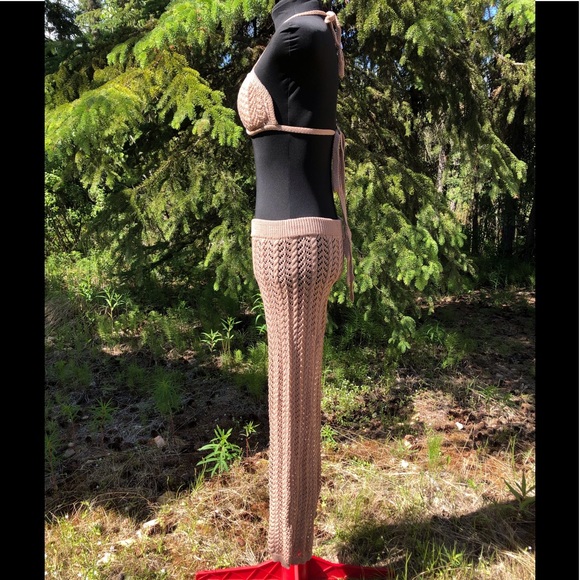 NEW Tan Stretch Knit Pant Crop Top Set Summer Loungewear Beach One Size XS/S - Picture 2 of 12